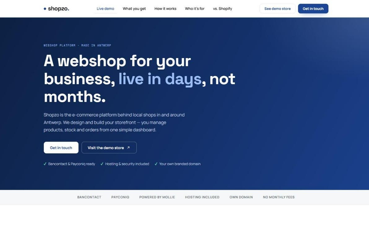 Shopzo.be homepage screenshot